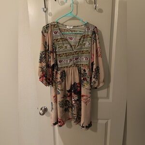 Umgee Floral Bohemian Mini Dress - Spring, Summer, Cottage Core, Feminine